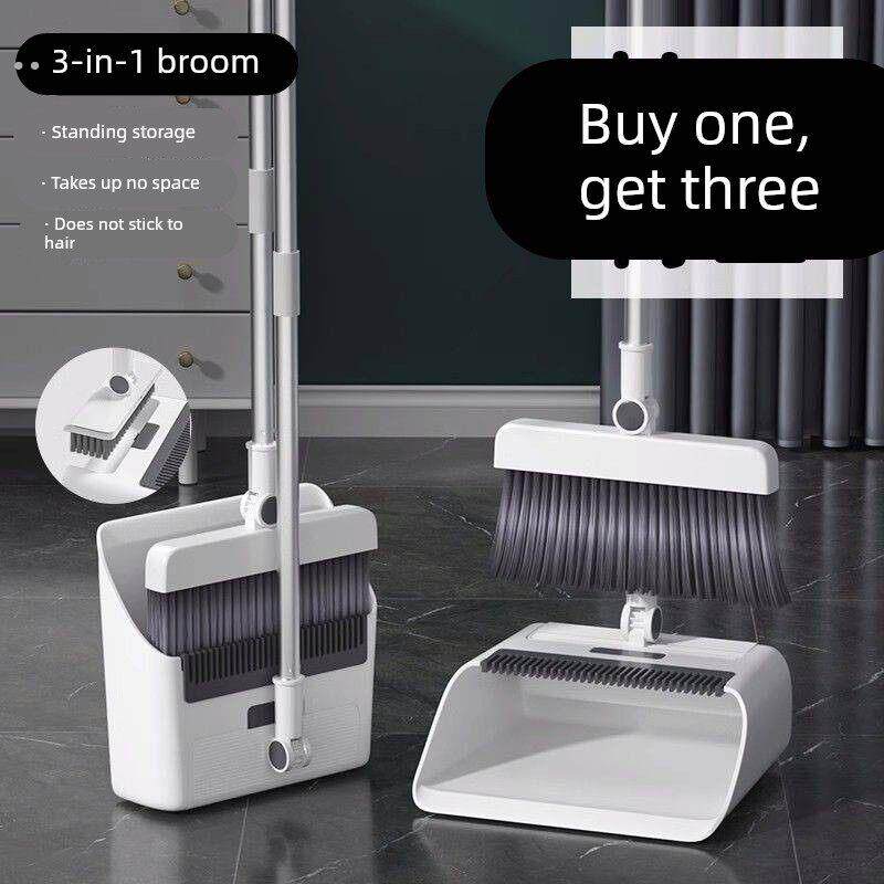 加厚折叠簸箕和扫把集与软毛扫把头，不粘头发，两件扫把集