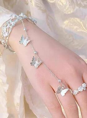 天官赐福古风一体式手镯炼条蝴蝶铃铛戒指配饰汉服开口手环