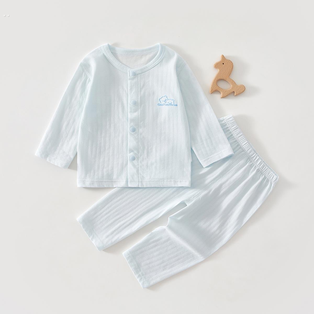 婴儿衣服夏季薄款纯棉分体套装6一12月宝宝空调服两件套a类夏天装