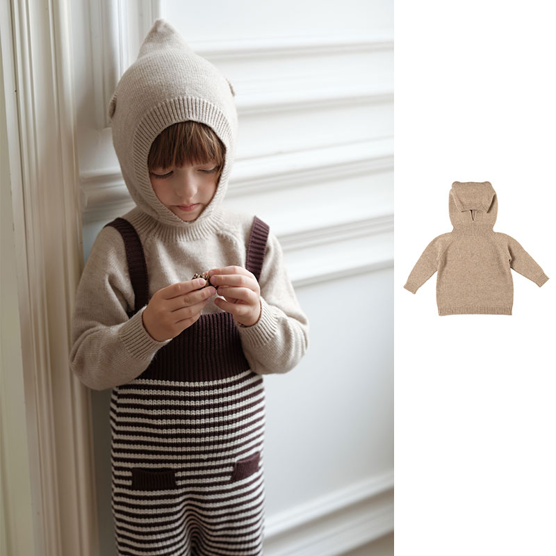 儿童毛衣宝宝熊耳朵造型连帽针织