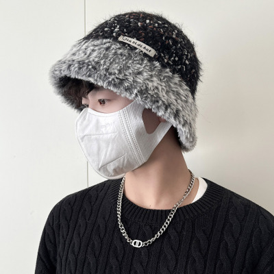 冬季新款小众混色渐变彩色渔夫帽