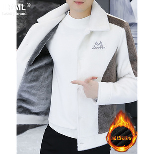 毛呢大衣加绒保暖时尚 翻领短款 高端潮流夹克 2025秋冬新款 外套男士