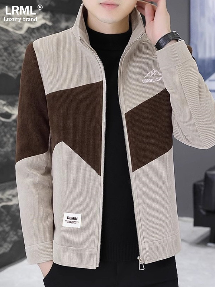 外套男2025新款春秋季立领灯芯绒夹克韩版修身拼色休闲潮流上装