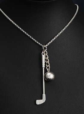 欧美创意高尔夫球杆吊坠项链男秋冬新款钛钢长款毛衣链挂件饰品女