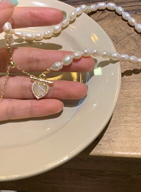 欧美轻奢百搭珍珠项链女小众设计qt链爱心锁骨链闺蜜礼物饰品