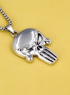饰品欧美嘻哈个性朋克面具骷髅头钛钢不锈钢吊坠项链跨境热卖