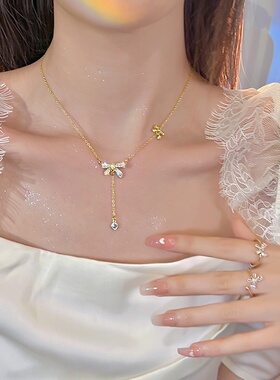 流苏蝴蝶钛钢项链女百搭感轻奢小众设计不掉色锁骨链配饰
