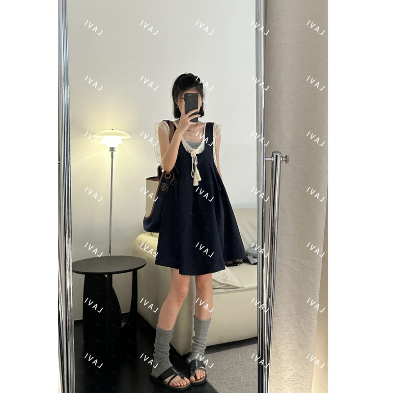 韩系穿搭纯色无袖背心连衣裙女装夏季修身显瘦中长款百搭气质裙子