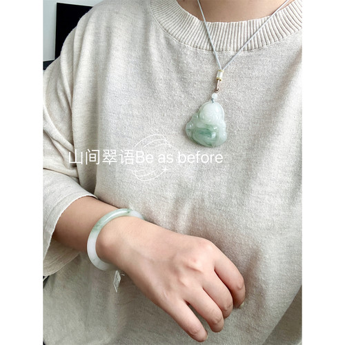 天山翠佛公吊坠弥勒佛笑佛项链飘花玉坠天然新疆玉石挂件男女颈饰