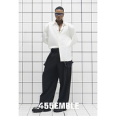 春夏新品 455EMBLE 白色长袖 垫肩衬衫 宽松廓形不易皱 可拆垫肩