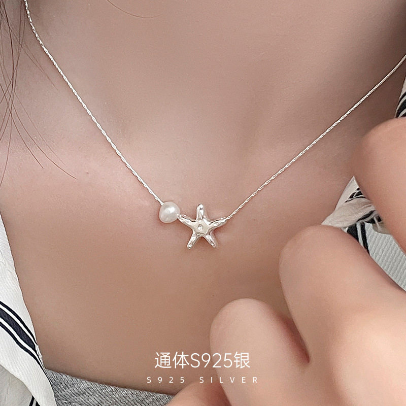 日系topwhits925银夏日海星珍珠项链女年新款百搭精致高级感颈链