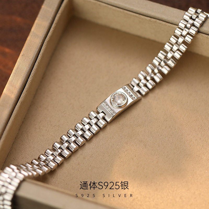 日系topwhit925银表带手链简约时尚锆石手环个性百搭手饰女