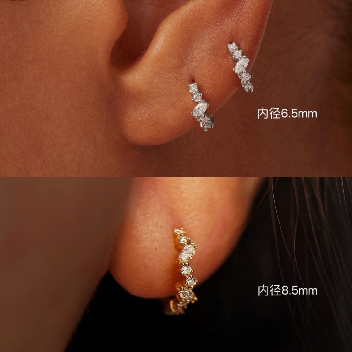 英国设计师topwhits925银镀14k金锆石不规则耳扣耳圈耳环耳骨圈