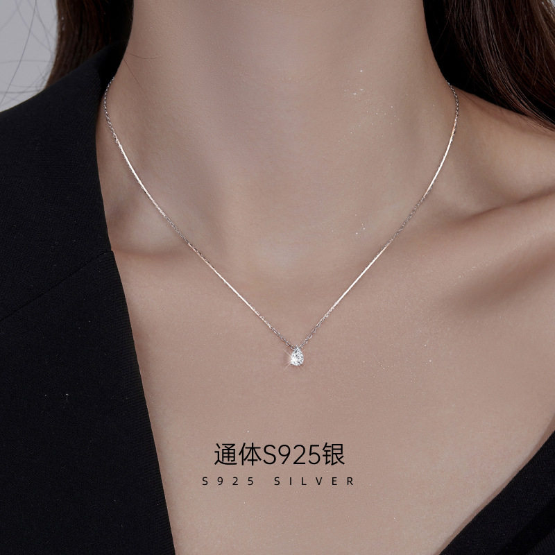 日系topwhits925银时尚简约水滴项链女精致气质时尚百搭椭圆闪钻