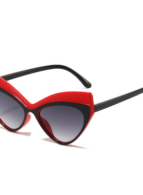 日本topwhit新款猫眼太阳镜 欧美个性撞色大框猫ins节拍拼色时尚