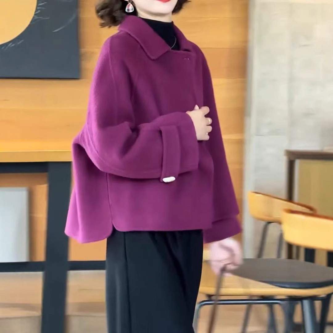 日本topwhit新款高级感宽松翻领呢子外套休闲阔腿裤女