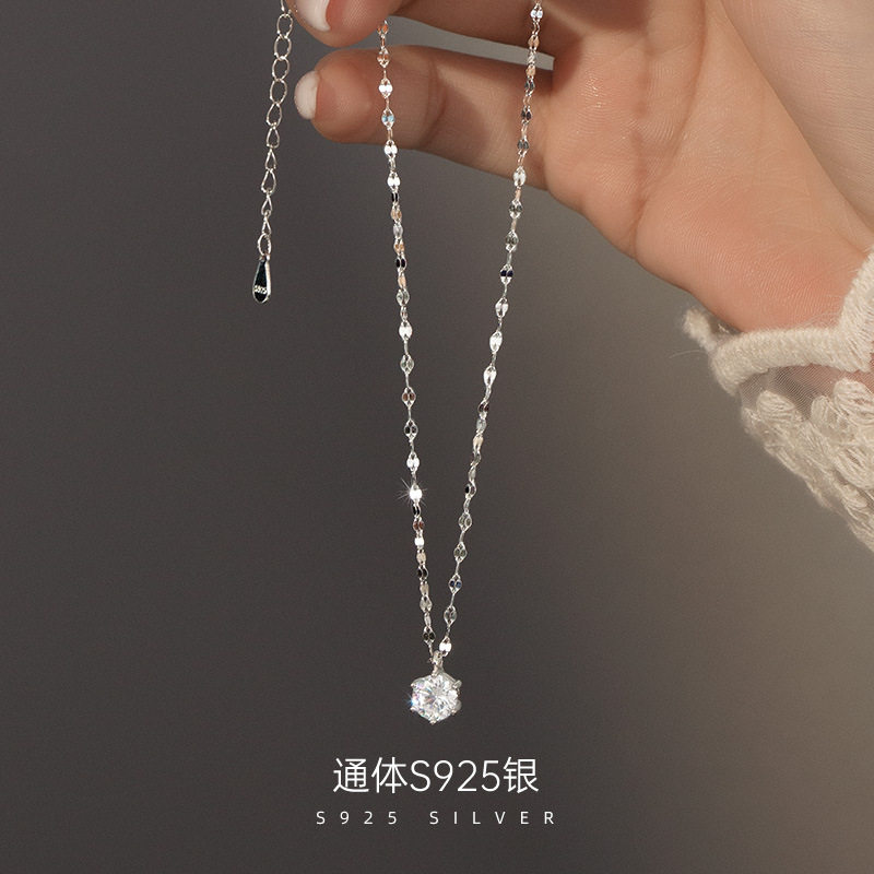 日系topwhit925银六爪单钻项链轻奢小众高级感锆石锁骨链精致百