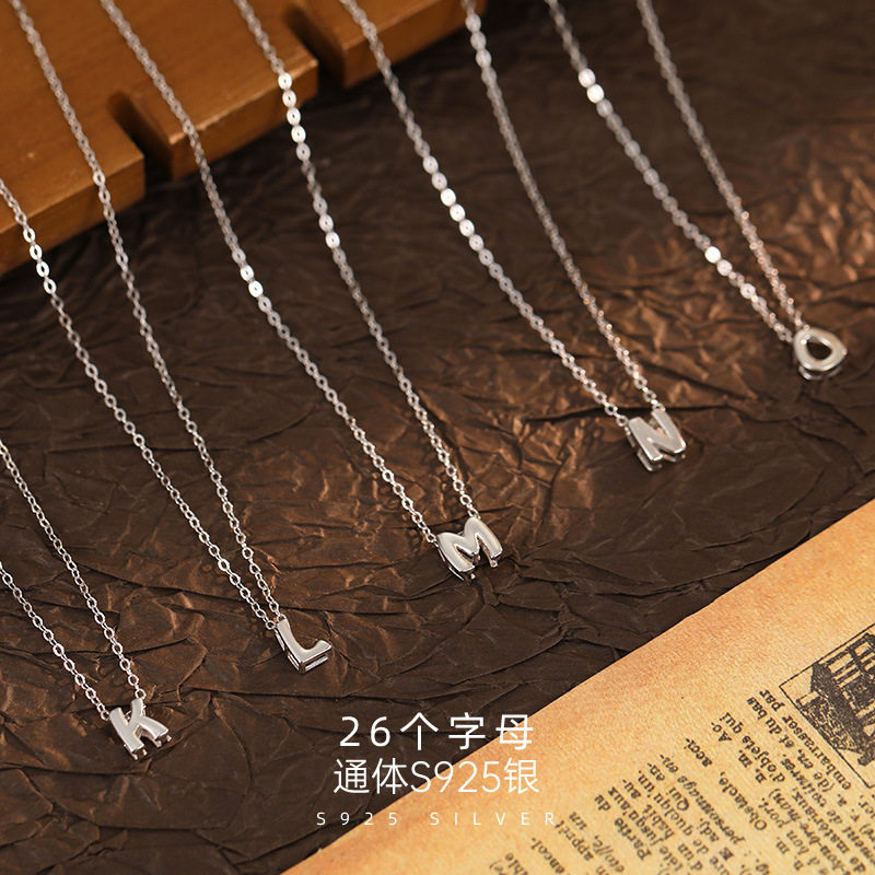 日系topwhit新款925银26个字母项链小众潮男女英文名字diy吊坠