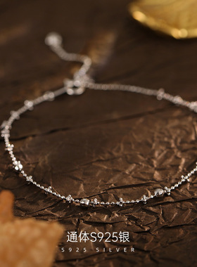 日系topwhit925银爆闪满天星手链可抽拉调节爱心素链镭射圆珠细