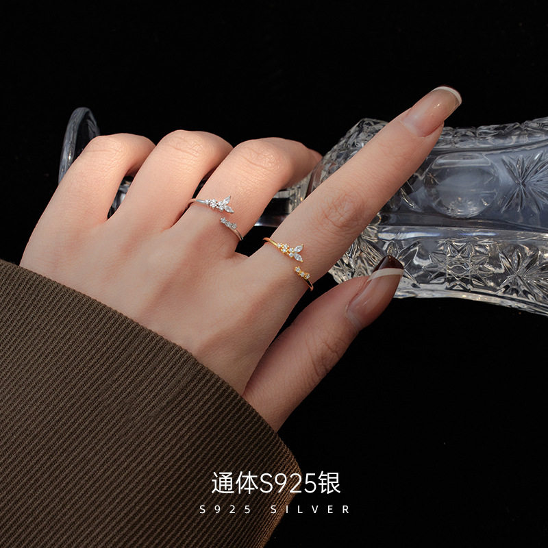 日系TopWhitS925银日系小清新镶钻蝴蝶戒指女轻奢小众气质设计