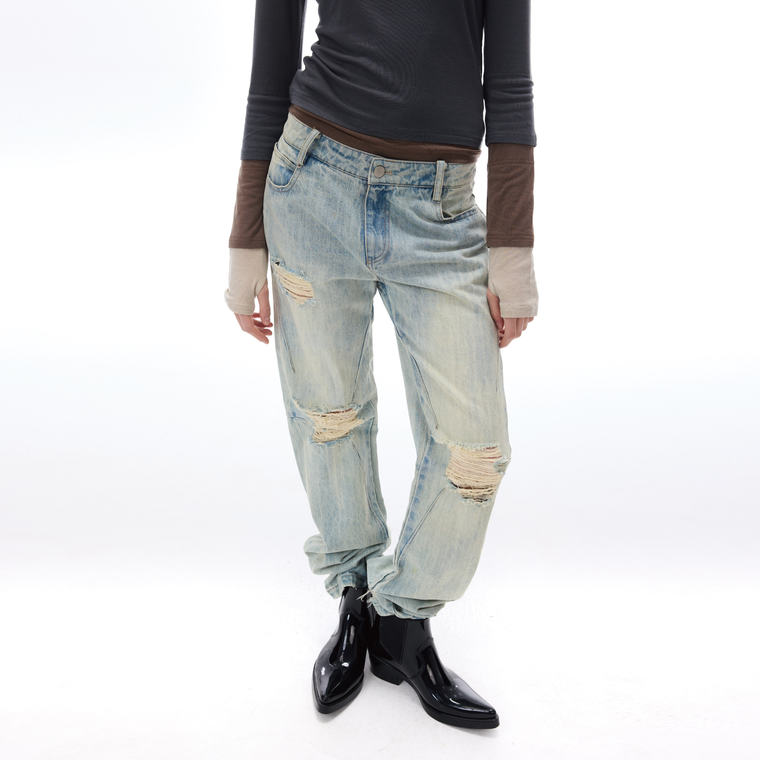 WILDERSHORE 25SS原创结构洗水耐磨复古直筒百搭破洞洗水牛仔裤女,女装/女士精品,牛仔裤,淘宝优惠券,粉丝福利购,淘宝优惠卷