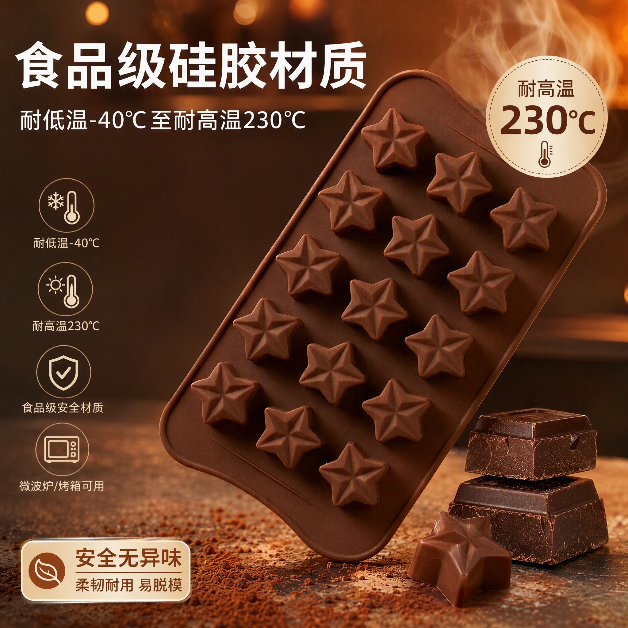 15连五角星造型硅胶制冰格圣诞节星星DIY巧克力模烘培模具耐高温