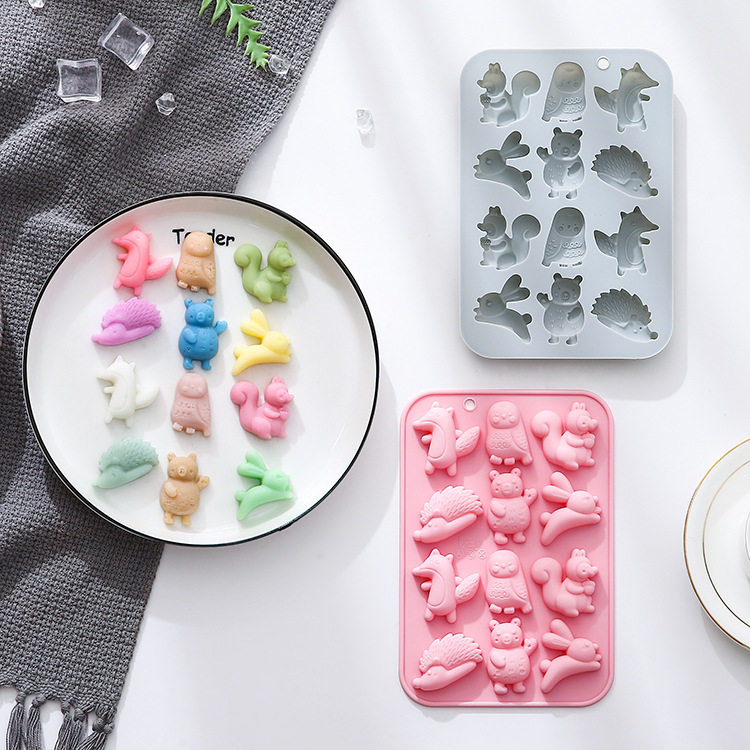 食品级12连6种卡通硅胶制冰格冰块diy巧克力糖果蛋糕烘焙模具滴胶