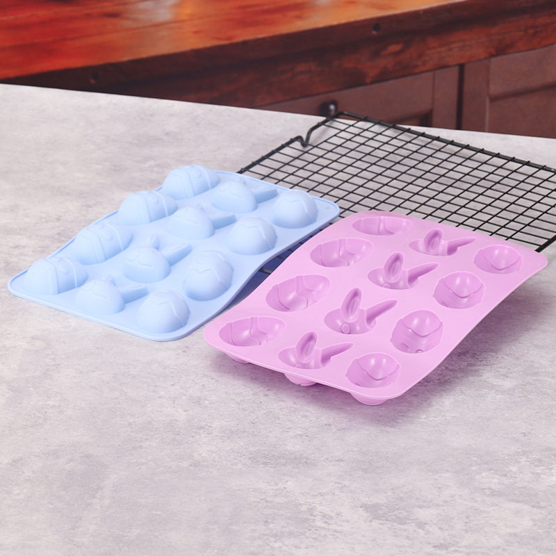 复活节12连兔子彩蛋食品级硅胶烘焙蛋糕模具布丁翻糖果冻巧克力模