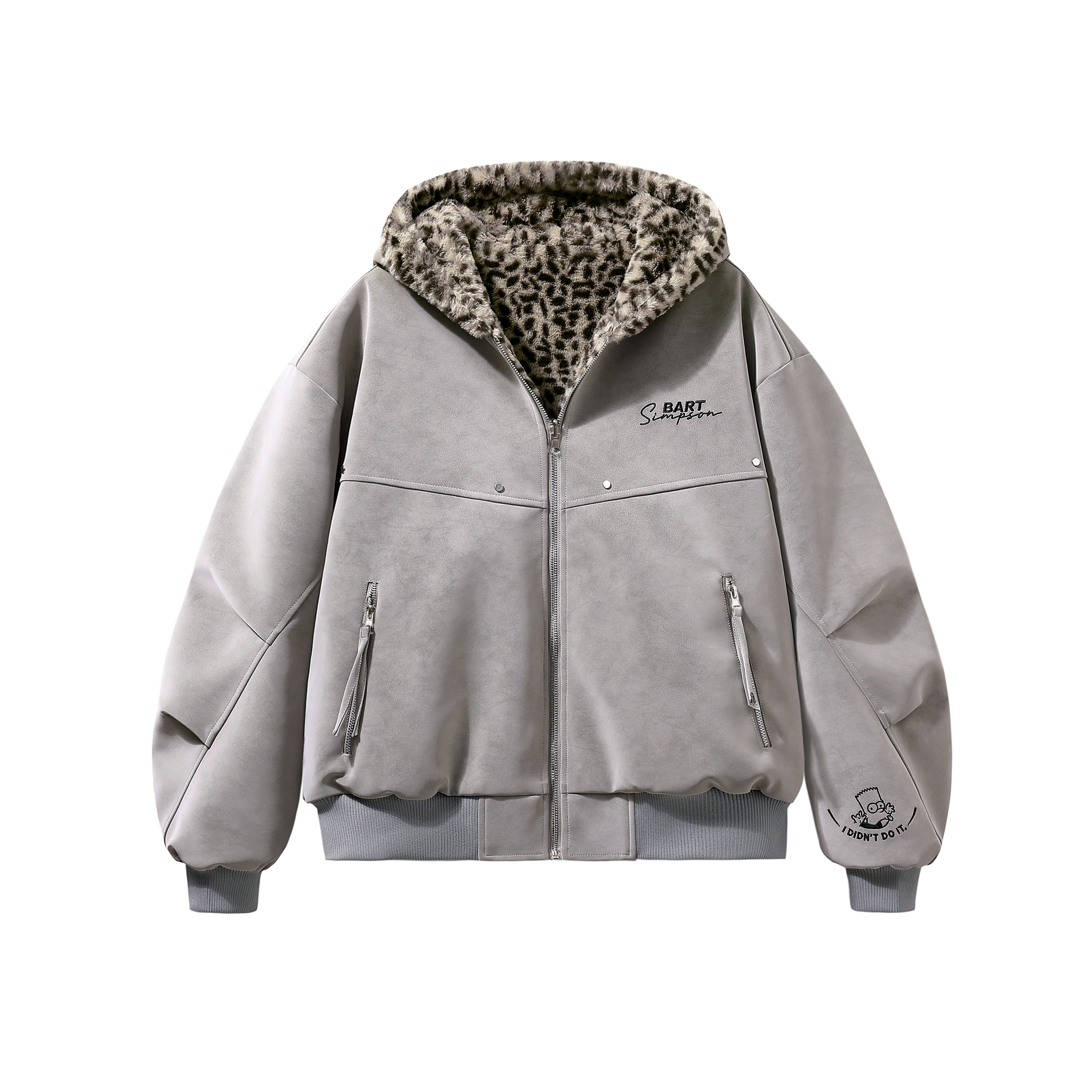 【刘耀文同款】辛普森一家美式外套男连帽豹纹双面穿棉服情侣款女