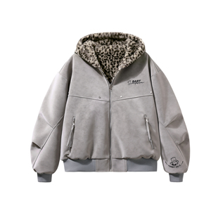 辛普森一家美式外套男连帽豹纹双面穿加厚冬季保暖棉服情侣款女