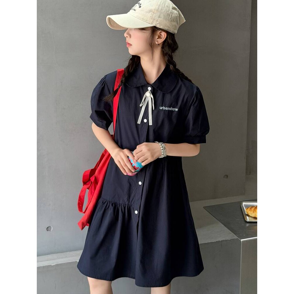 官方正品女童连衣裙夏款洋气儿童学院风裙子中大童夏装薄款短袖衬