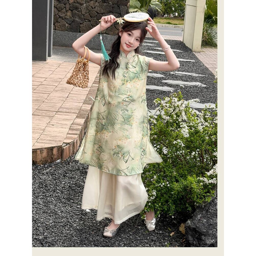 官方正品旗袍裙女童汉服连衣裙夏季2026新款儿童新中式改良小女孩
