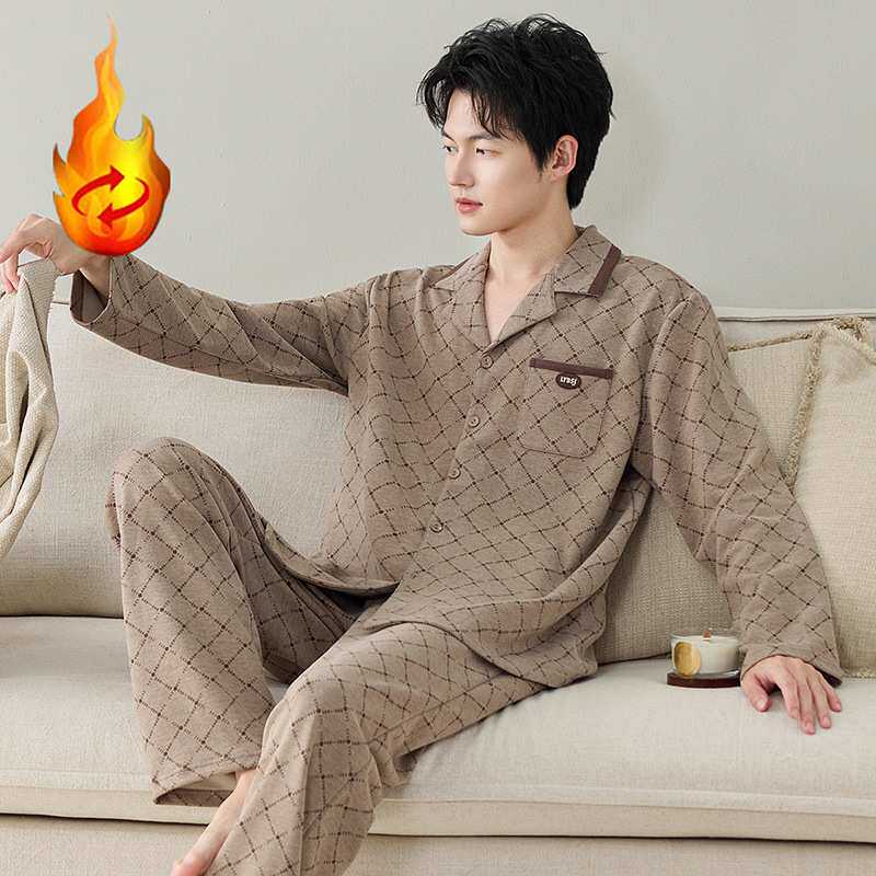 官方正品德绒睡衣男士保暖加厚秋冬季羊绒中青年高质感家居服男款