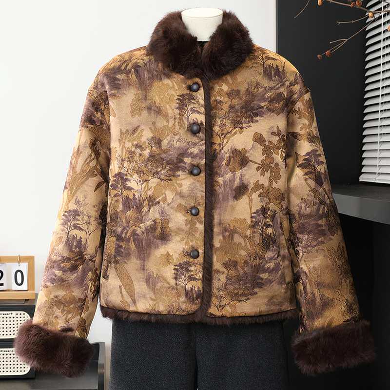 官方正品妈妈冬装短款棉服外套2026新款50多岁高档中老年女毛毛领