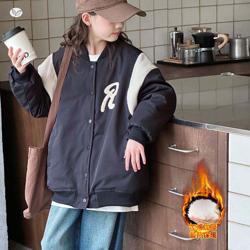 官网正品女童夹棉加厚棒球服外套2025年秋冬新款韩系撞色夹克衫中