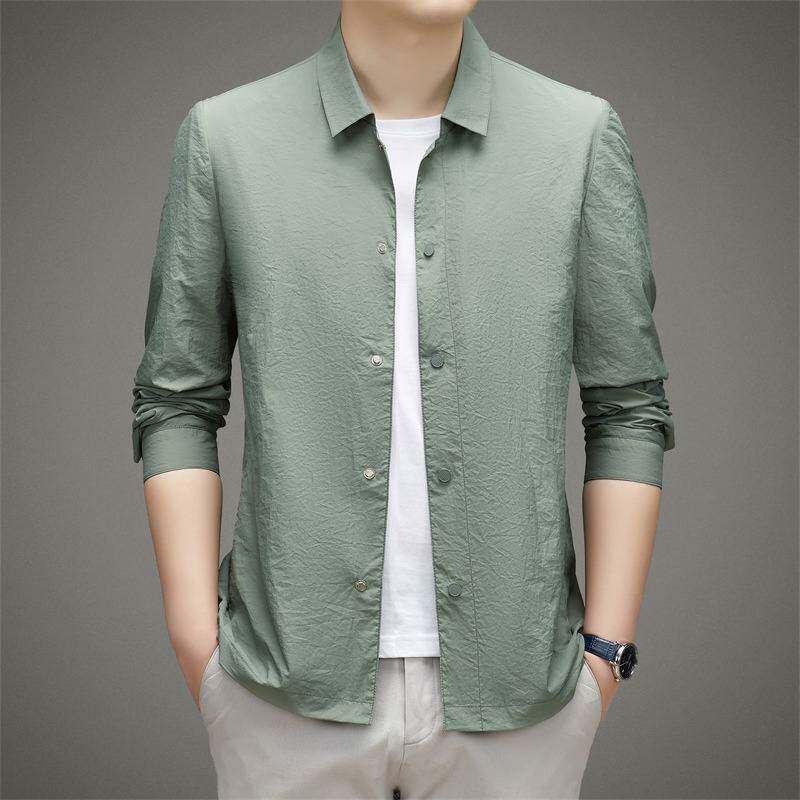 官方正品2026夏季新款中年男士防晒衣薄款单排扣纯色翻领宽松外套