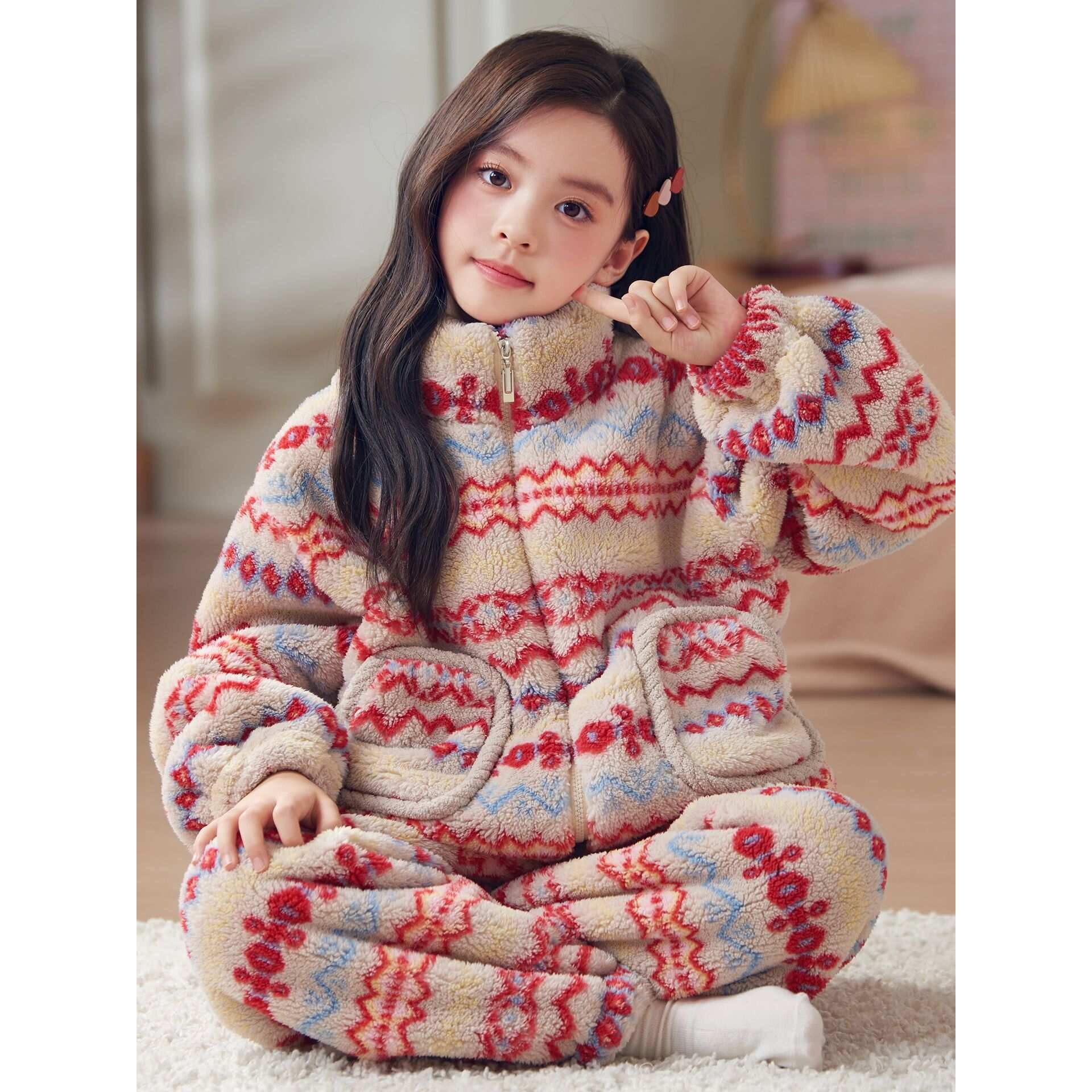 官方正品女童睡衣珊瑚绒秋冬季儿童家居服加绒加厚法兰绒女孩保暖