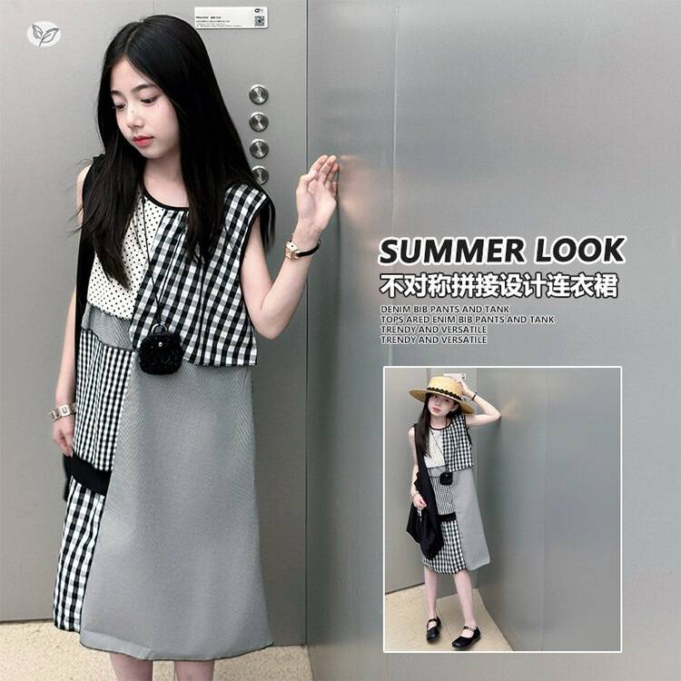 官方正品女童2026年夏季新款韩版格子拼接连衣裙女孩背心无袖娃娃