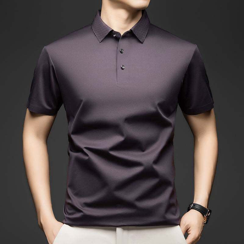 官方正品2026夏季新款中年男士翻领时尚休闲短袖T恤衫宽松百搭纯