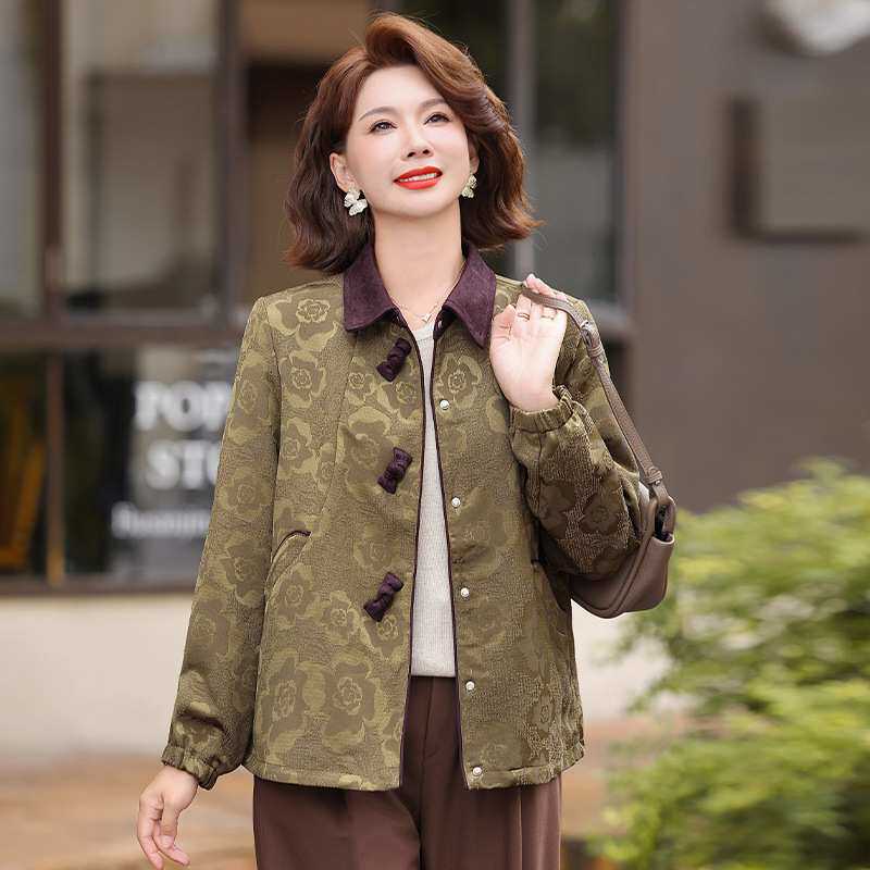 官方正品妈妈春秋装休闲外套女2026新款休闲洋气中老年女装翻领时