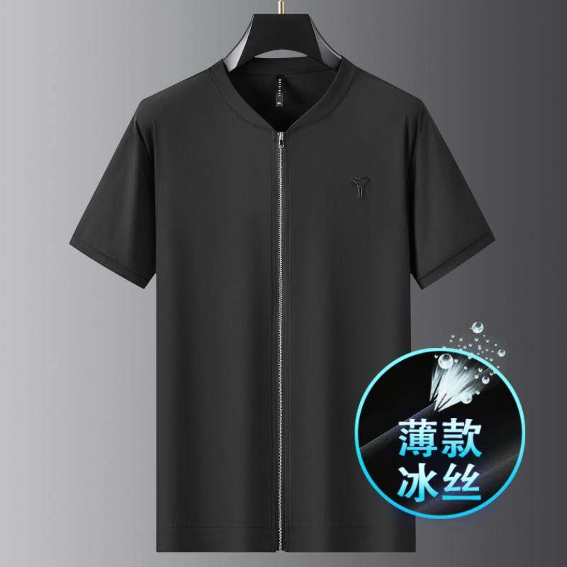 官方正品轻薄柔软爽滑拉链短袖T恤男夏季新款透气冰丝舒适夹克上