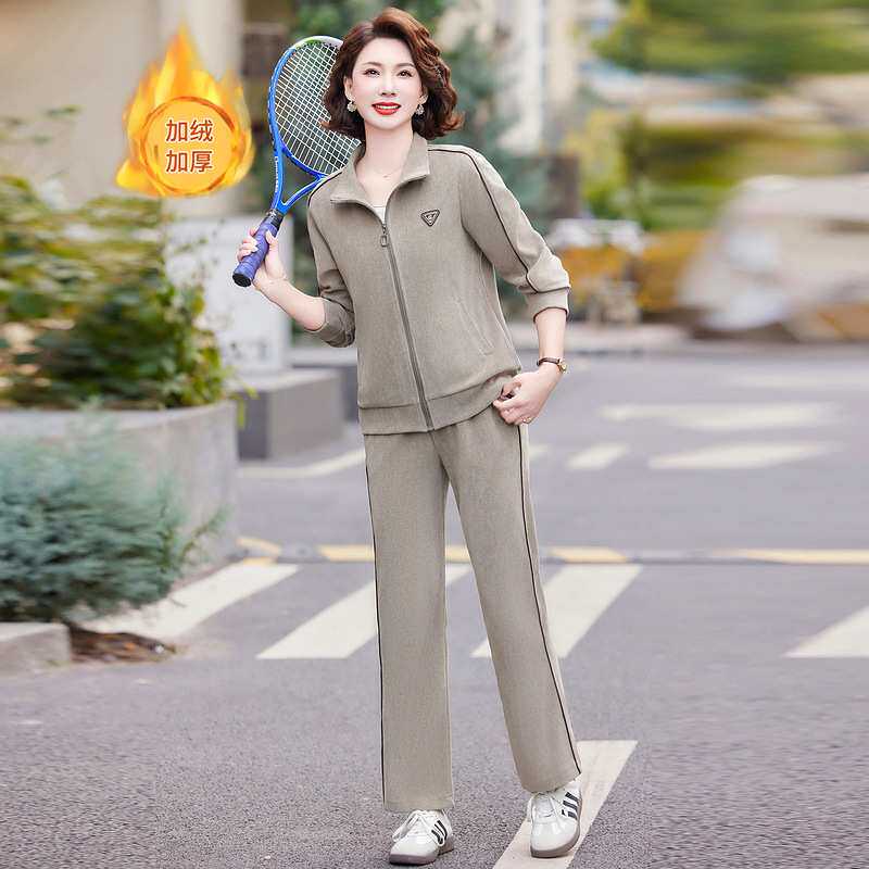 官方正品加绒运动服套装妈妈装2026秋冬新款中年女装时尚显瘦卫衣