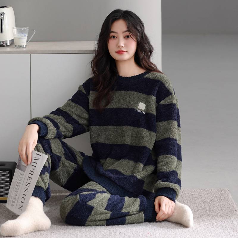 官网正品软绵绵半边绒睡衣女款秋冬季加厚保暖套装2025年新款珊瑚