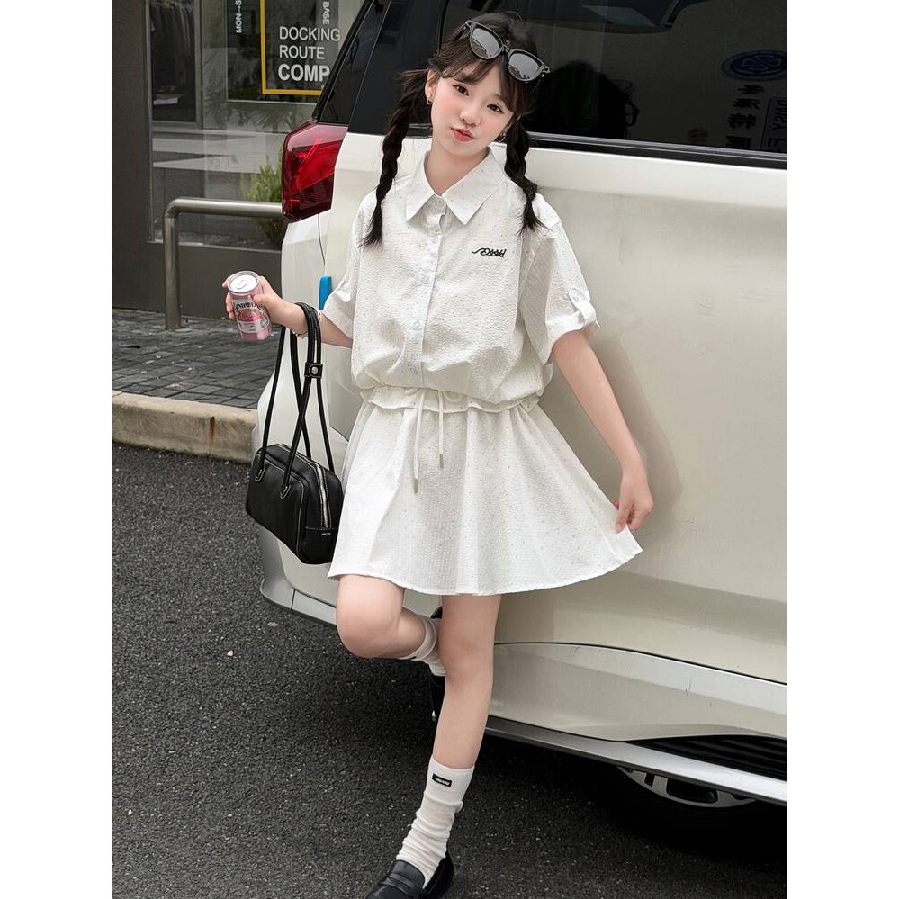 官方正品女童学院风套装韩版中大童夏季短袖衬衫半身裙两件套女孩