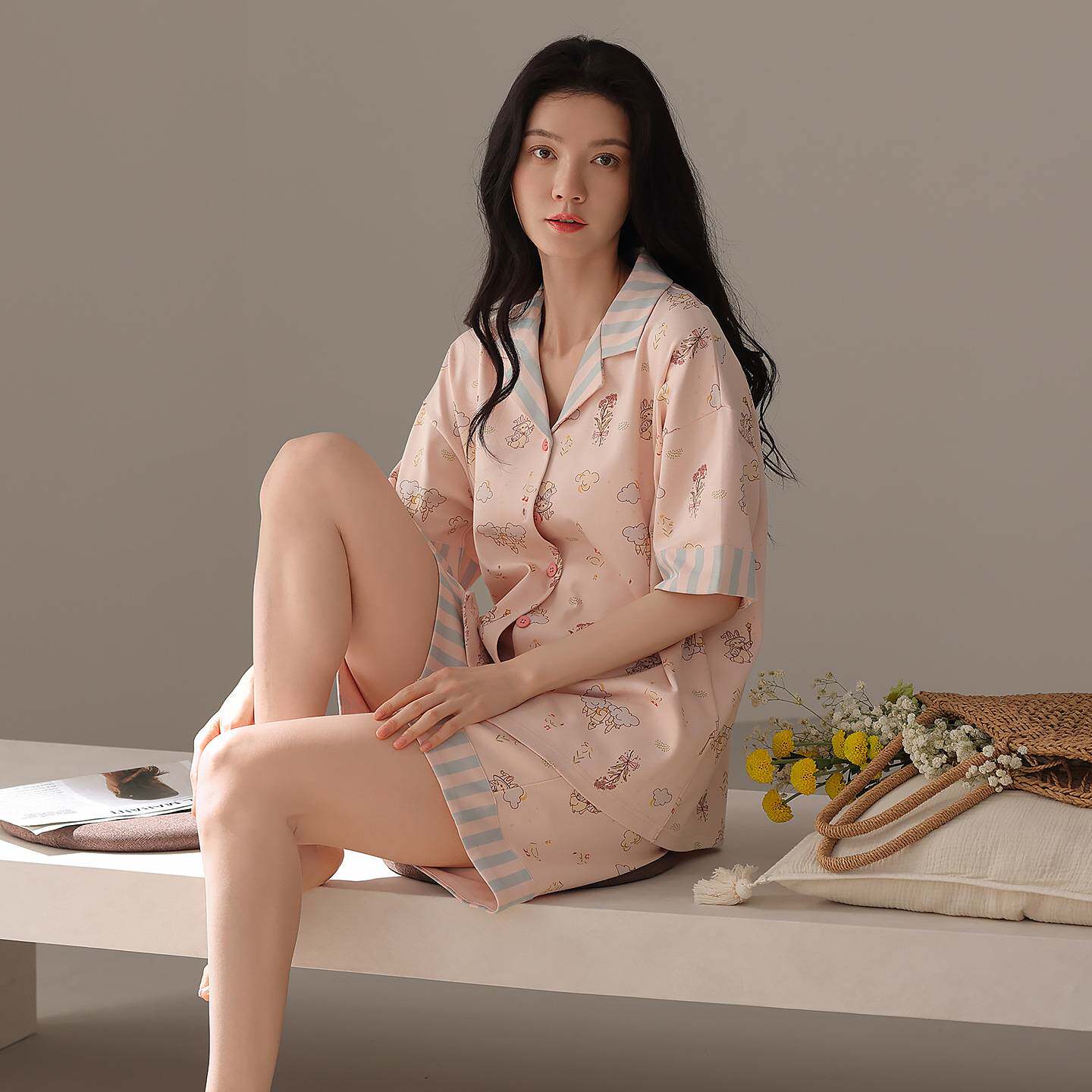 官方正品2026夏季新款全棉睡衣女可爱短袖短裤套装纯棉女款家居服