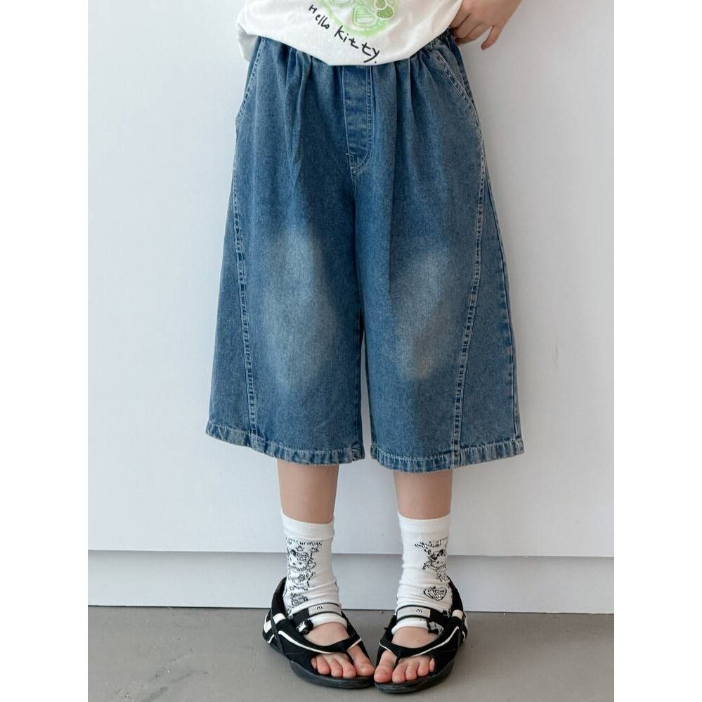 官方正品夏季女童牛仔裤子韩版儿童中大童牛仔五分裤薄款女孩百搭