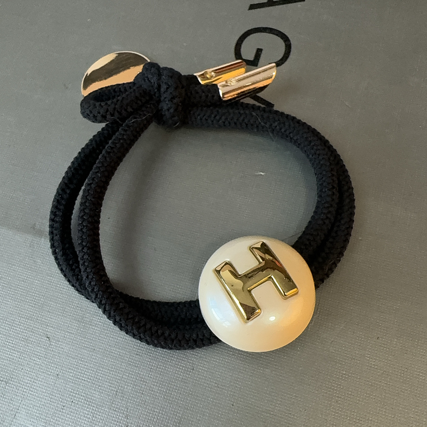 轻奢H珍珠发圈女黑色编织绳手链式发绳皮筋简约高级感发饰