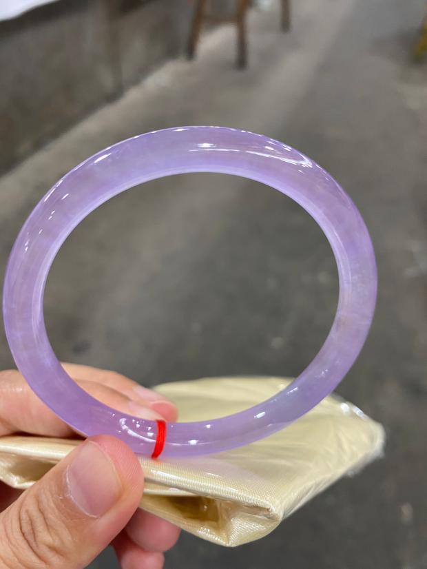 翡翠色玉石手镯高冰种紫罗兰少女款小细圆条宽6毫米玉石镯子送礼