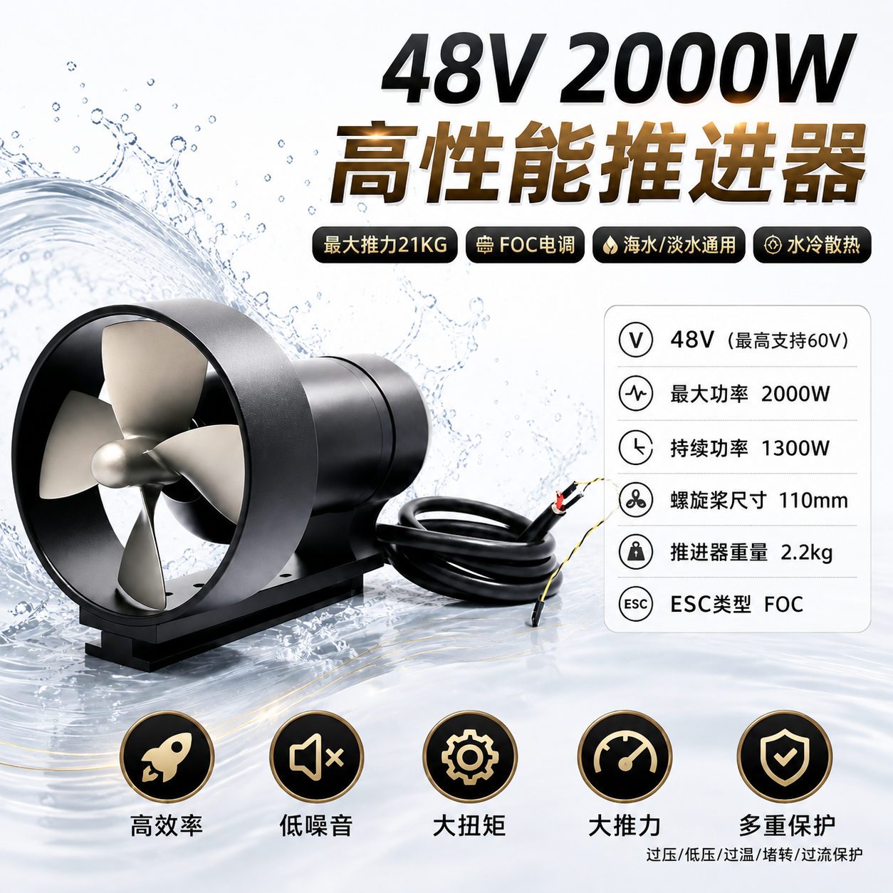 24-60V水下推进器防泥沙低噪音