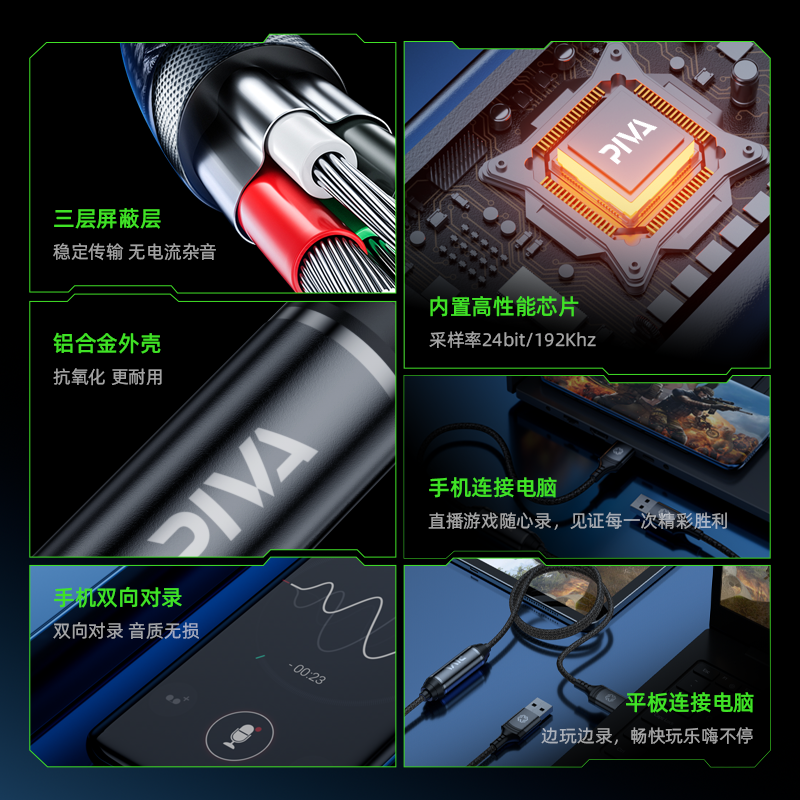 PAIWEI 오디오 라인-녹음 라인 오디오 브리지 양면 USB 포트 다기능 데이터 케이블 비디오 컬렉션 4K 고화질 게임 라이브 방송 전용 휴대 전화 태블릿 사무실 게임-녹화 라인